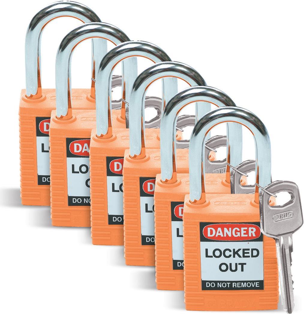 Купить Brady, Sicherheitsschloss mit Stahlbügel, Orange, 38mm Bügelhöhe, 6,5mm Bügeldurchmesser (Keyed Different) ( 6er Pack) (051347) в магазине wardena.ru