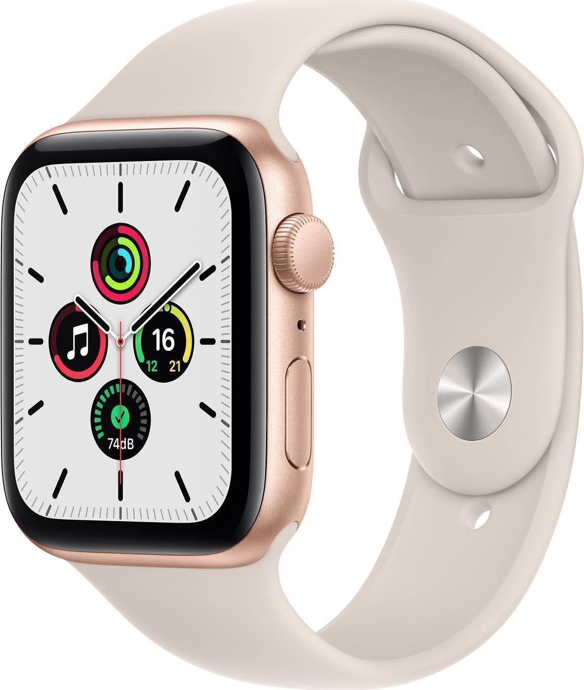 Купить Apple Watch SE (GPS) - 44 mm - Gold Aluminium - intelligente Uhr mit Sportband - Flouroelastomer - starlight - Bandgröße: regelmäßig - 32GB - Wi-Fi, Bluetooth - 36,2 g (MKQ53FD/A) в магазине wardena.ru