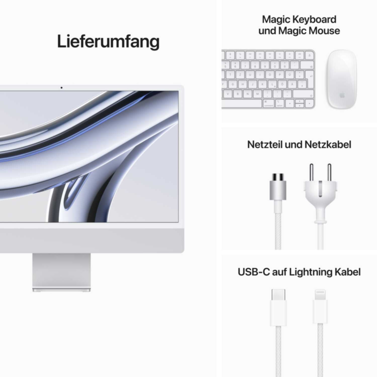 Купить Apple iMac 61cm(24‘‘) M3 8-Core 256GB silber (MQR93D/A) в магазине wardena.ru