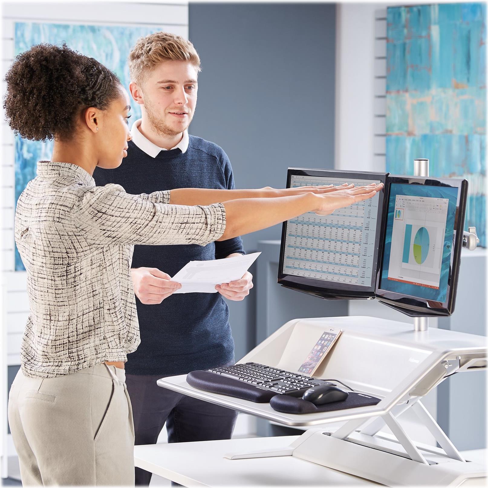 Купить Fellowes Lotus Sit-Stand Workstation - Aufstellung für LCD-Bildschirm/Tastatur/Maus - weiß (0009901) в магазине wardena.ru