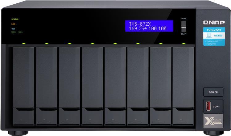 Купить QNAP 8-Bay NAS, Intel® Core" i3-8100T 4-core 3.1 GHz Processor, 8GB DDR4 RAM (max 32GB RAM), 8x 2.5"/3.5" SATA HDD/SSD + 2x M.2 PCIe SSD slot, 2x GbE LAN, 10GBASE-T (10G/5G/2.5G/1G), 4x USB 3.2 Gen 2 type-C & type-A, 1x (TVS-872X-I3-8G) в магазине wardena.ru