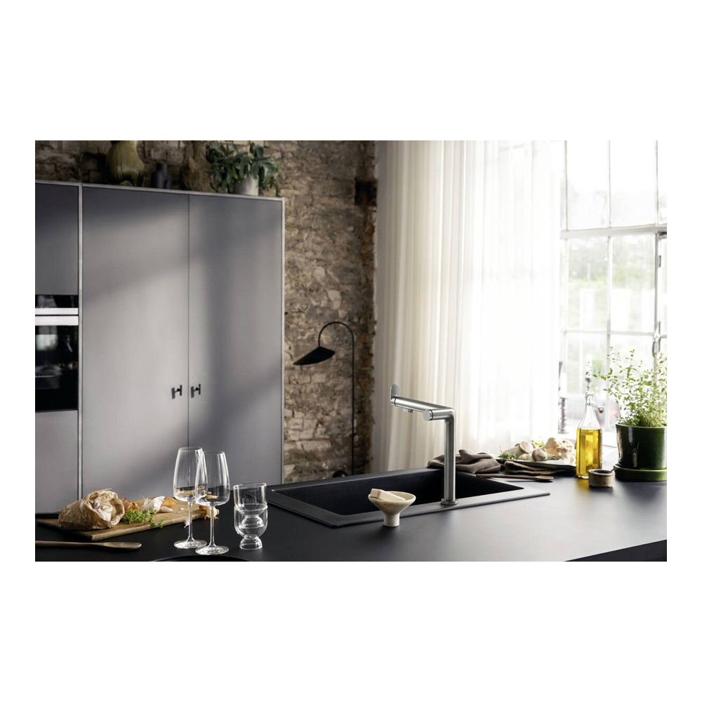 Купить Hansgrohe Aqittura M91 FilterSystem 240 Смеситель для кухни с подключением к фильтру питьевой воды 1 Jet сталь 76804800 в магазине wardena.ru