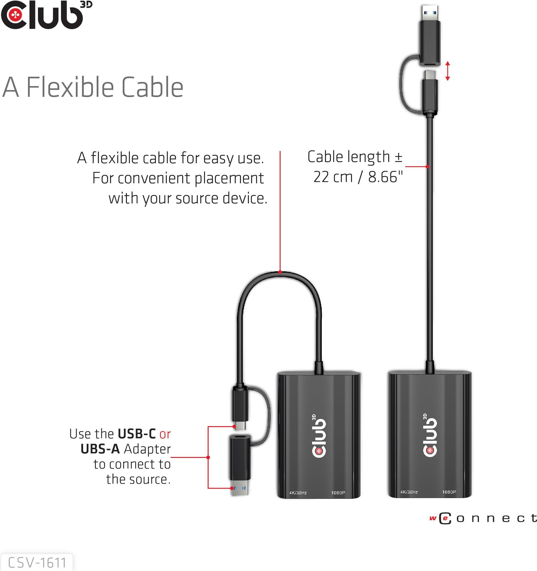 Купить Club 3D - Videoadapter - USB Typ A, USB-C (M) zu HD-15 (VGA), HDMI (W) - Zweibildschirmbetrieb, 4K30Hz (3840 x 2160) Support (HDMI), 1080p-Unterstützung, 60 Hz (VGA) (CSV-1611) в магазине wardena.ru