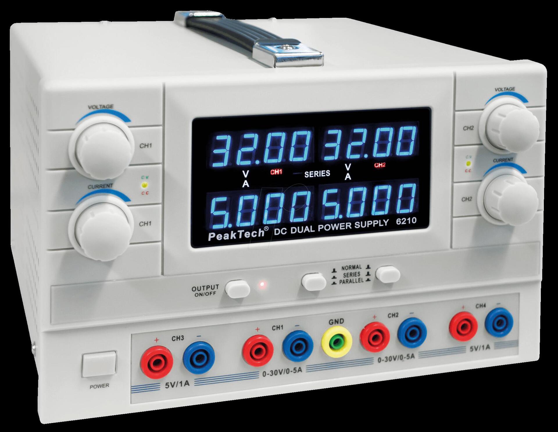 Купить PeakTech Labornetzgerät 3 Kan. ...30 VDC VDC 5 A / ...30 VDC VDC 5 A / ...5 VDC VDC 3 (PeakTech 6210) в магазине wardena.ru