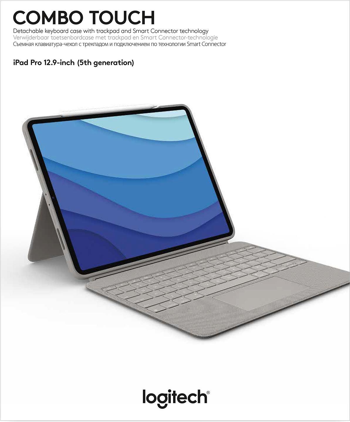 Купить Logitech Combo Touch - Tastatur und Foliohülle - mit Trackpad - hintergrundbeleuchtet - Apple Smart connector - QWERTY - GB - Sand - für Apple 12.9"  iPad Pro (5. Generation) (920-010222) в магазине wardena.ru