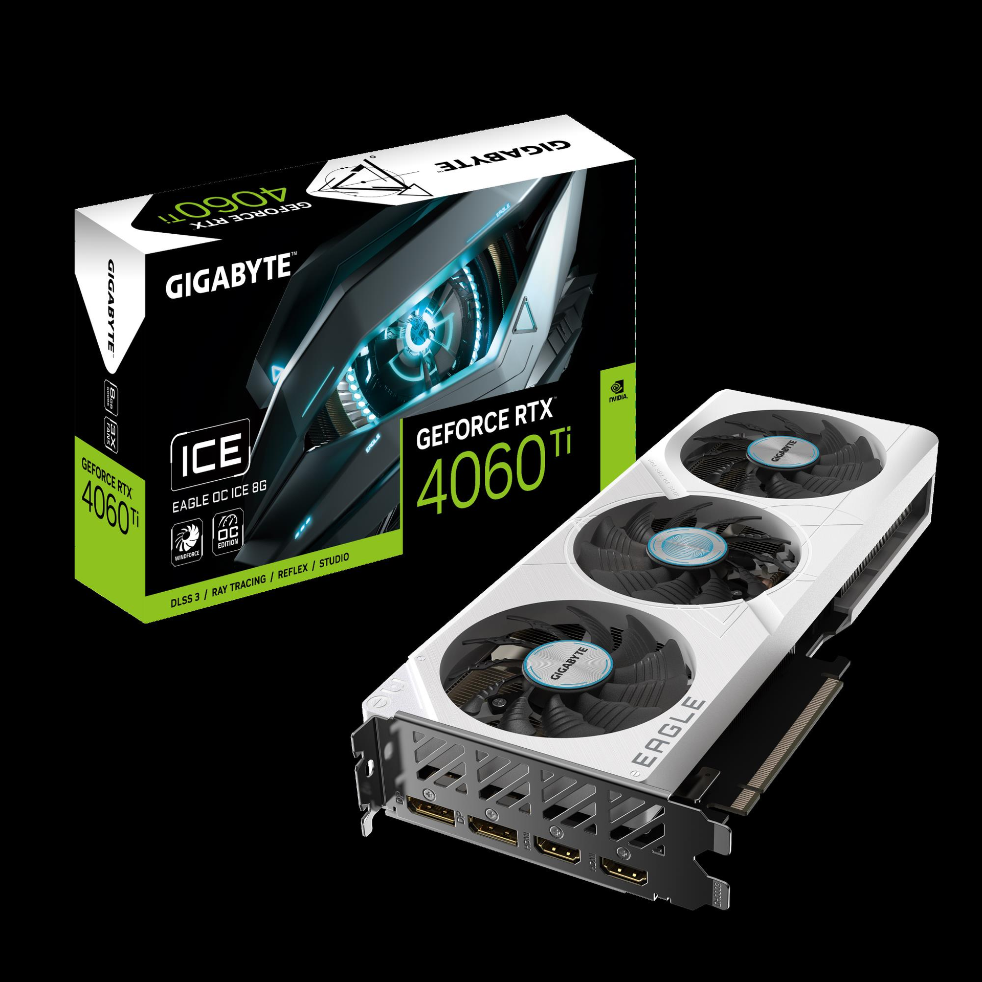 Купить Gigabyte GeForce RTX 4060 Ti EAGLE OC ICE 8G - Grafikkarten - GeForce RTX 4060 Ti - 8 GB GDDR6 - PCIe 4.0 - 2 x HDMI, 2 x DisplayPort (GV-N406TEAGLEOC ICE-8GD) в магазине wardena.ru