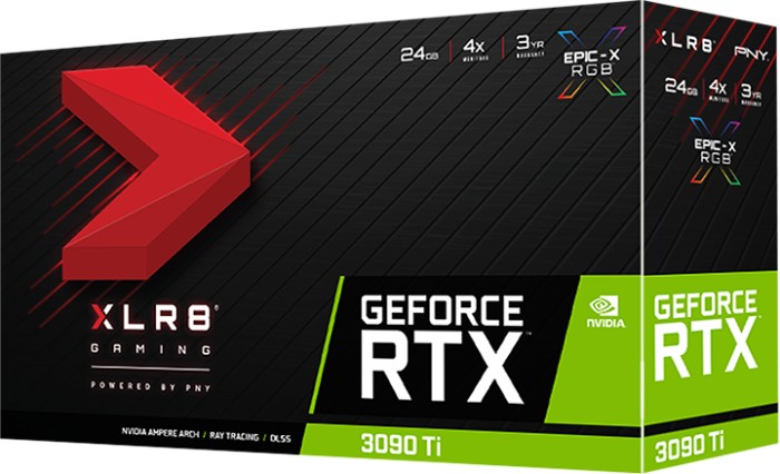 Купить PNY XLR8 GeForce RTX 3090 Ti 24GB Gaming UPRISING EPIC-X RGB Overclocked Triple Fan - Grafikkarten - GF RTX 3090 Ti - 24GB GDDR6X - PCIe 4,0 x16 - HDMI, 3 x DisplayPort (VCG3090T24TFXMPB-O) в магазине wardena.ru