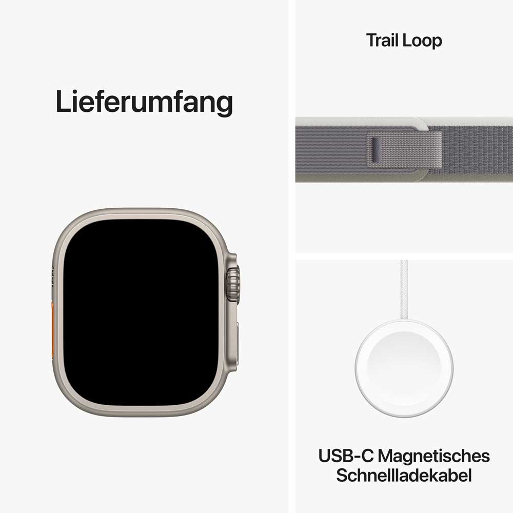 Купить AppleWatch Ultra 2 Titanium Cellular 49mm (Trail Loop grün/grau) M/L (MRF43FD/A) в магазине wardena.ru