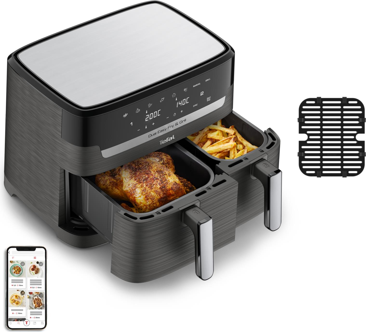 Купить Tefal Dual Easy Fry & Grill EY905B Doppel 8,3 l Eigenständig 2700 W Heißluftfritteuse Grau (EY905B) в магазине wardena.ru